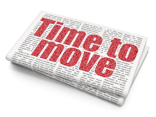 Concepto de línea de tiempo: Tiempo para moverse en el fondo del periódico — Foto de Stock