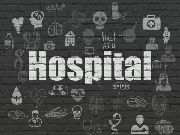 医療の概念: 壁の背景に病院 — ストック写真