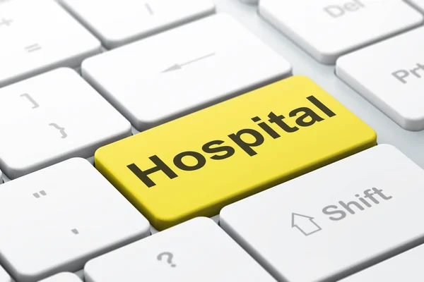 Conceito de saúde: Hospital em fundo teclado computador — Fotografia de Stock