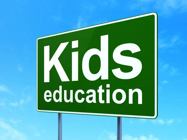 Studying concept: Kids Education on road sign background — Stock Photo, Image