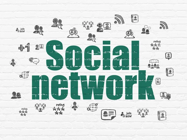 Κοινωνική μέσα ενημέρωσης ιδέα: κοινωνικό δίκτυο σε φόντο τοίχο — Φωτογραφία Αρχείου