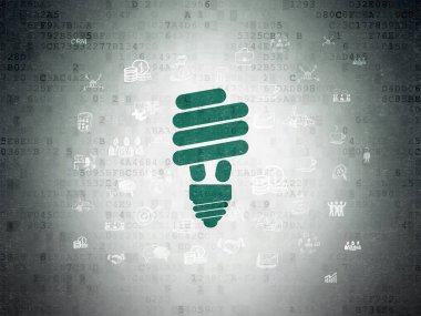 İş kavramı: dijital veri kağıt arka plan üzerinde enerji tasarrufu lamba