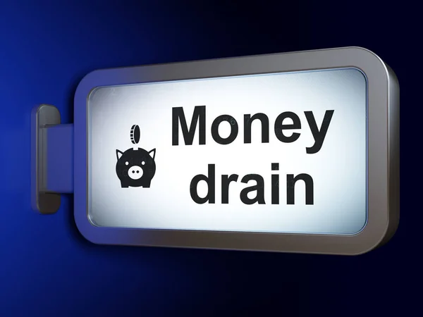 Currency concept: Money Drain and Money Box With Coin on billboard background