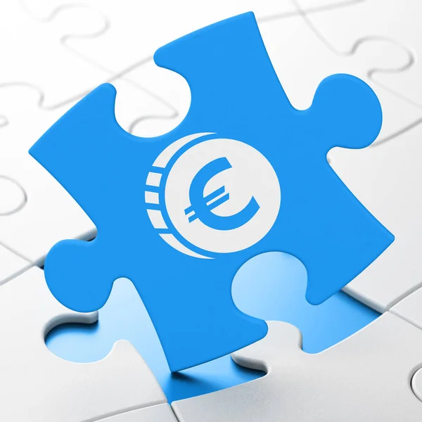 Concepto de moneda: Moneda euro en el fondo del rompecabezas —  Fotos de Stock