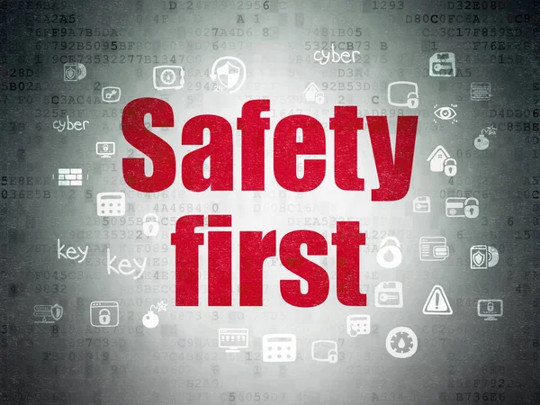 Concept de sécurité : Safety First on Digital Data Paper background — Photo