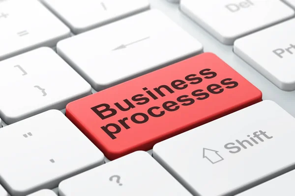 Conceito de finanças: Processos de negócios no fundo do teclado do computador — Fotografia de Stock