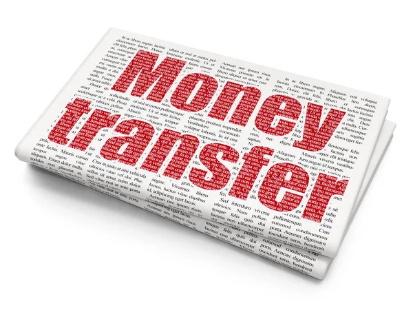 İş kavramı: para transferi gazete arka plan üzerinde — Stok fotoğraf