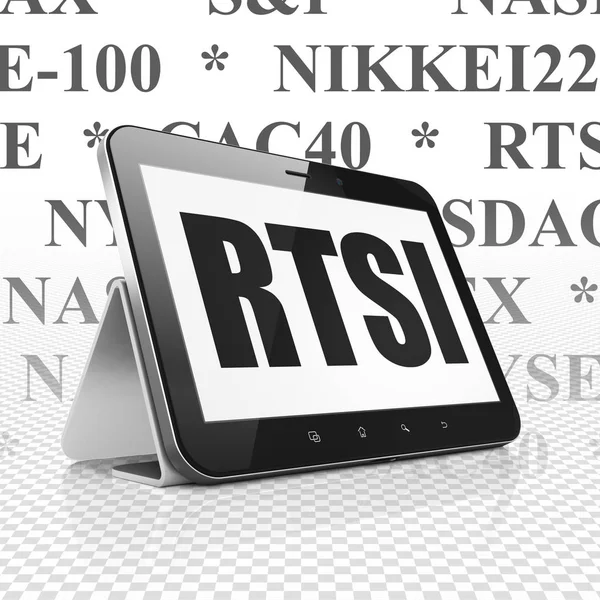 Concepto de índices bursátiles: Tablet Computer con RTSI en pantalla —  Fotos de Stock