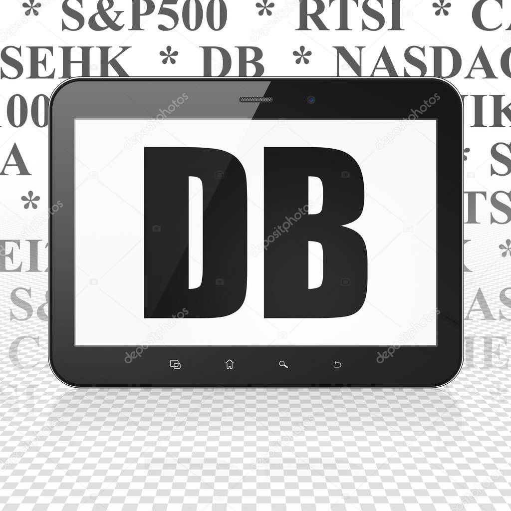 Stock market indexes concept: Tablet Computer with DB on display
