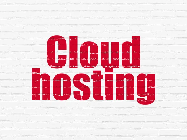 Cloud-Netzwerkkonzept: Cloud-Hosting auf Wandhintergrund — Stockfoto