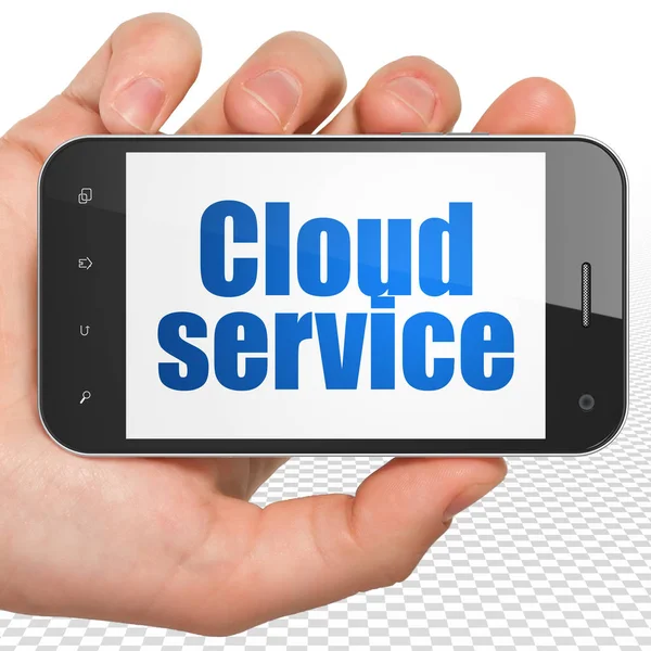 Cloud netwerken concept: Hand Holding Smartphone met Cloud Service op display — Stockfoto