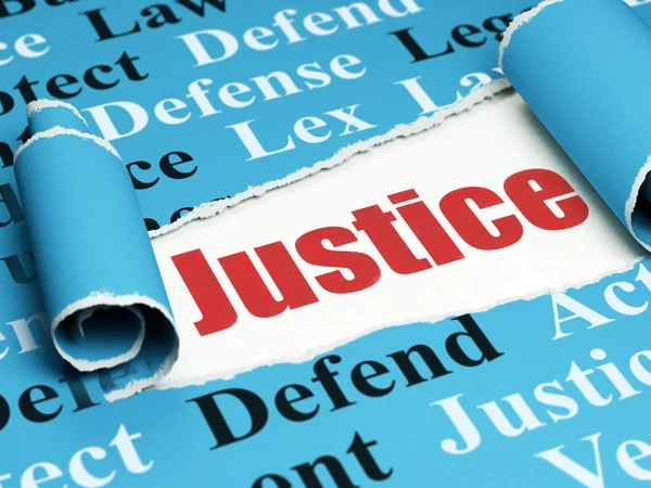 Law concept: red text Justice under the piece of  torn paper — Stock Photo, Image