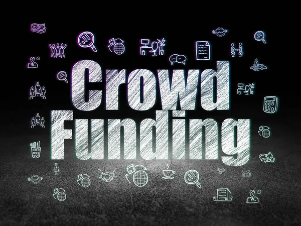Concepto de negocio: Crowd Financiación en sala oscura grunge —  Fotos de Stock