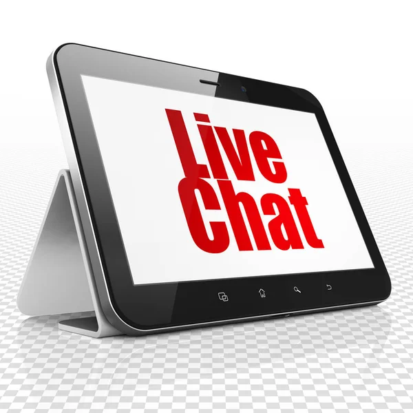 Web utvecklingskoncept: tablett dator med Live Chat på displayen — Stockfoto