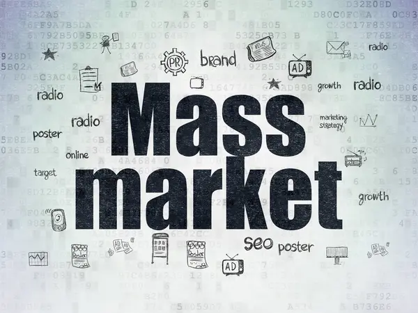 Conceito de publicidade: Mercado de massa sobre fundo de papel de dados digitais — Fotografia de Stock