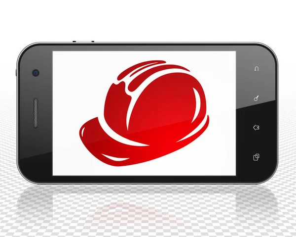 Building construction concept: Smartphone with Safety Helmet on display — Stock Photo, Image