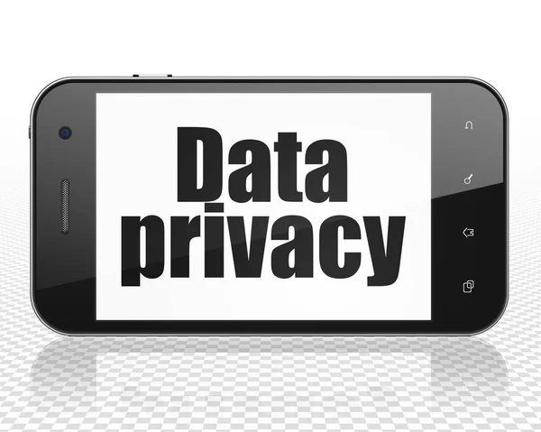 保护的概念︰ 智能手机上显示的数据隐私 — 图库照片