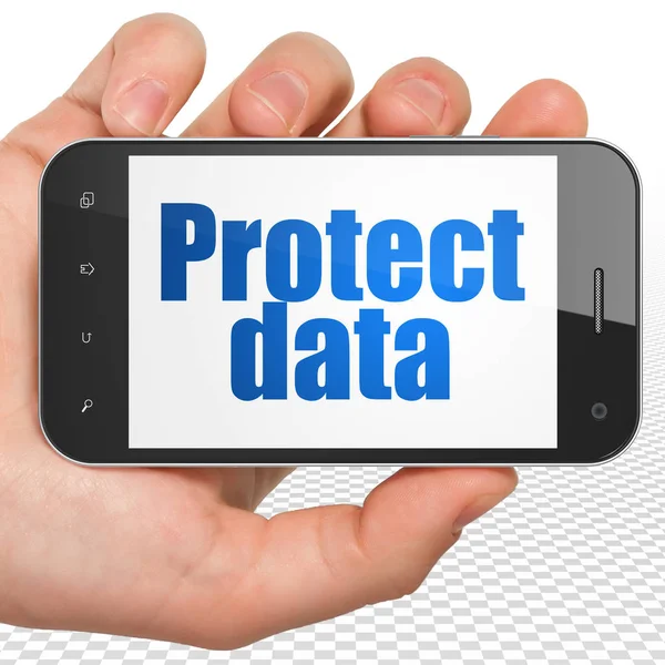 Concetto di protezione: Smartphone portatile con protezione dei dati in mostra — Foto Stock