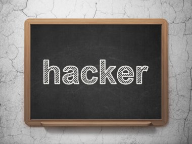Güvenlik kavramı: Hacker kara tahta arka plan üzerinde