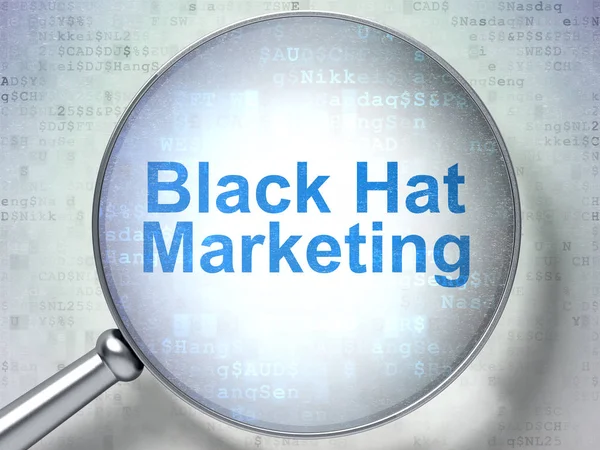 Bedrijfsconcept: Black Hat Marketing met optisch glas — Stockfoto