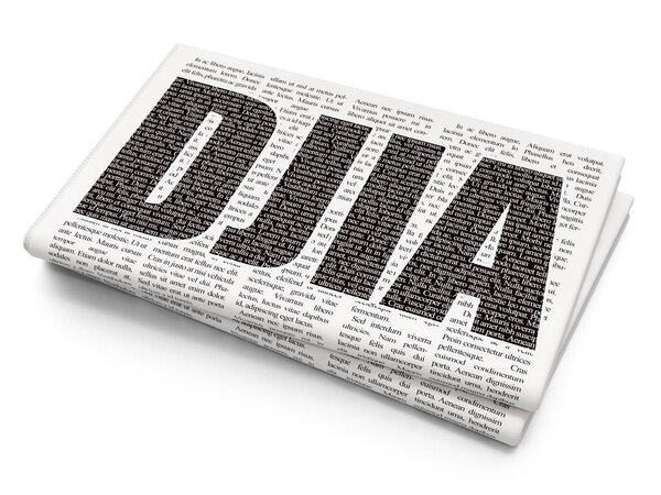 Stock market indexes concept: DJIA on Newspaper background