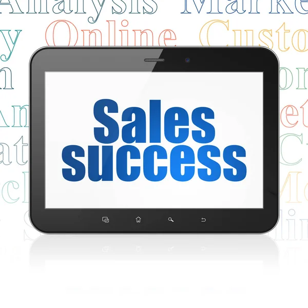 Koncepcja marketingu: komputer typu Tablet z sukcesem sprzedaży na wyświetlaczu — Zdjęcie stockowe