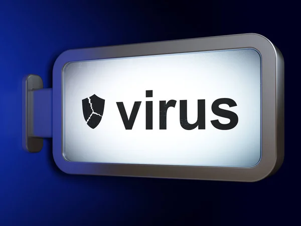 Veiligheidsconcept: Virus- en gebroken schild op billboard achtergrond — Stockfoto