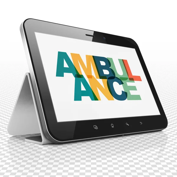 Medizinkonzept: Tablet-Computer mit Krankenwagen auf dem Display — Stockfoto