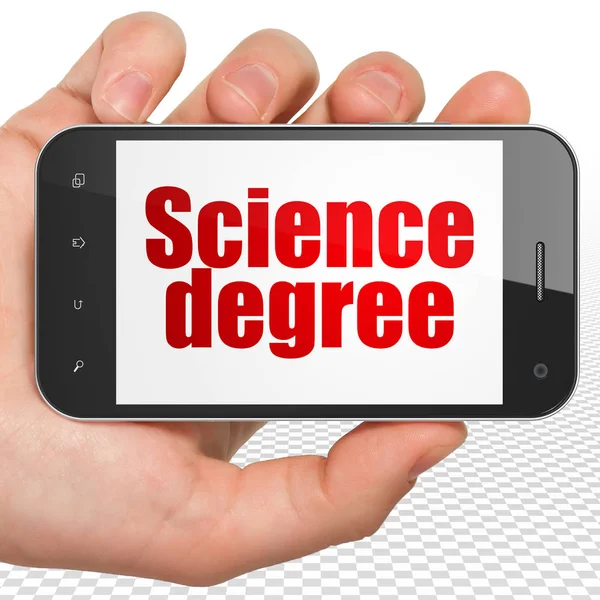 Science concept: Hand Holding Smartphone with Science Degree on display — Stock Photo, Image