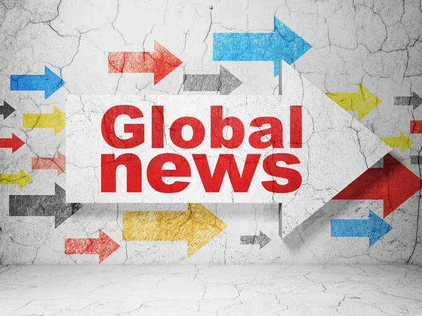 News concept: arrow with Global News on grunge wall background — Stock Photo, Image