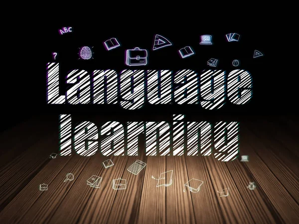 Onderwijs concept: taalonderwijs in grunge donkere kamer — Stockfoto