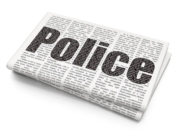 Понятие закона: Полиция на фоне газет — стоковое фото