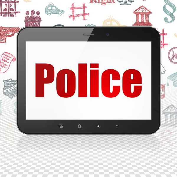 Zákon koncept: tabletový počítač s policií na displeji — Stock fotografie