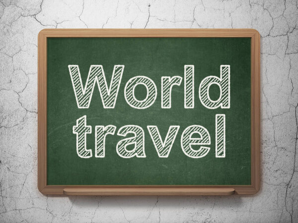 Vacation concept: text World Travel on Green chalkboard on grunge wall background, 3D rendering