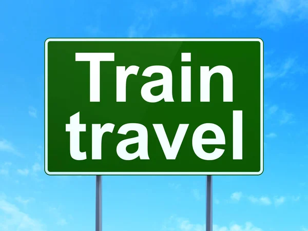 Концепция путешествий: Train Travel on road sign background — стоковое фото