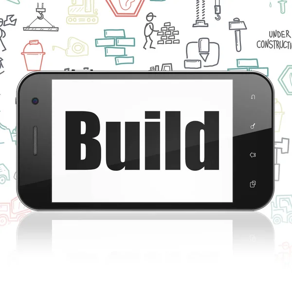 Concepto de construcción de edificios: Smartphone con pantalla Build — Foto de Stock