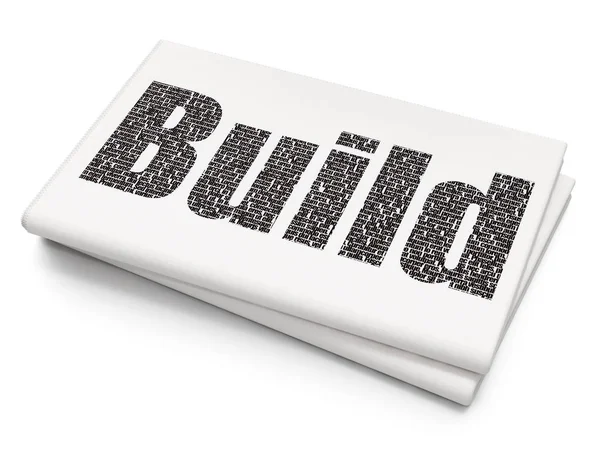 Het concept van de bouw van gebouw: bouwen op lege krant achtergrond — Stockfoto