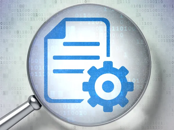 Concepto de base de datos: Engranaje con vidrio óptico sobre fondo digital —  Fotos de Stock