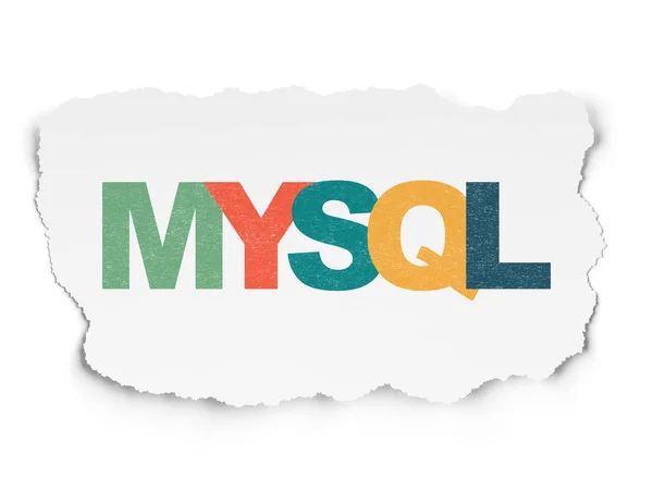 Έννοια της βάσης δεδομένων: Mysql σε χαρτί σχιστεί φόντο — Φωτογραφία Αρχείου