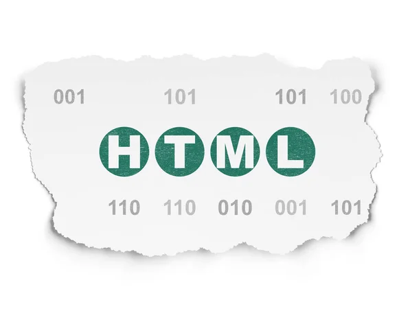 Programmering concept: Html på sönderrivet papper bakgrund — Stockfoto