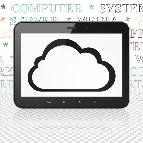 Concepto de computación en la nube: Tablet Computer con la nube en pantalla — Foto de Stock