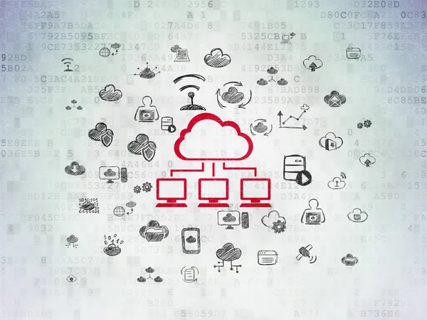 Concepto de tecnología en la nube: Red en la nube sobre fondo de datos digitales —  Fotos de Stock