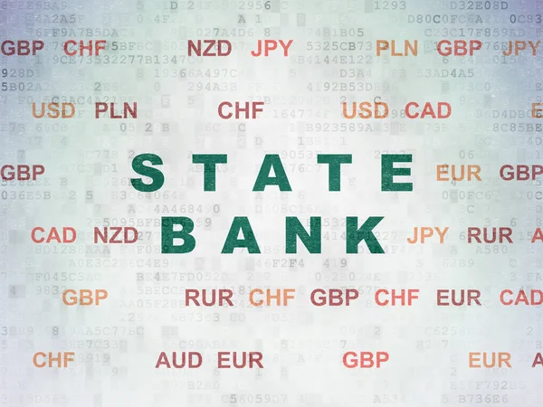 Концепция денег: Государственный банк на фоне цифровых документов — стоковое фото