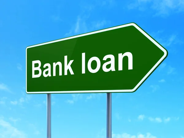 Conceito bancário: Empréstimo bancário no fundo do sinal rodoviário — Fotografia de Stock