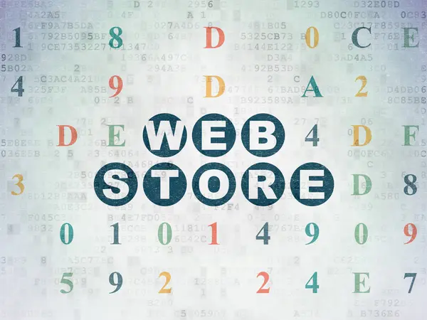 Concepto de diseño web: Tienda web sobre fondo de papel de datos digitales —  Fotos de Stock