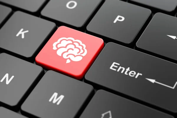 Conceito de medicina: Cérebro no fundo teclado do computador — Fotografia de Stock