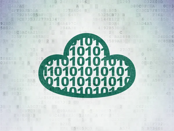 Cloud computing koncepce: Cloud s kódem na pozadí digitálních dat papíru — Stock fotografie