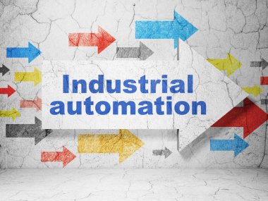 Manufacuring kavramı: Endüstriyel Otomasyon okla grunge duvar arka plan üzerinde