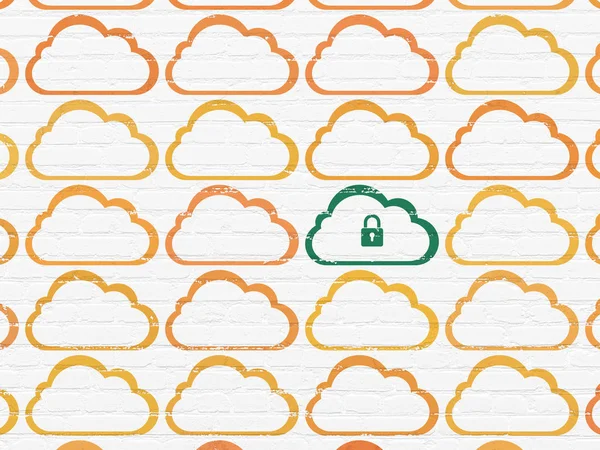 Σύννεφο τεχνολογία έννοια: σύννεφο με λουκέτο σε φόντο τοίχο — Φωτογραφία Αρχείου