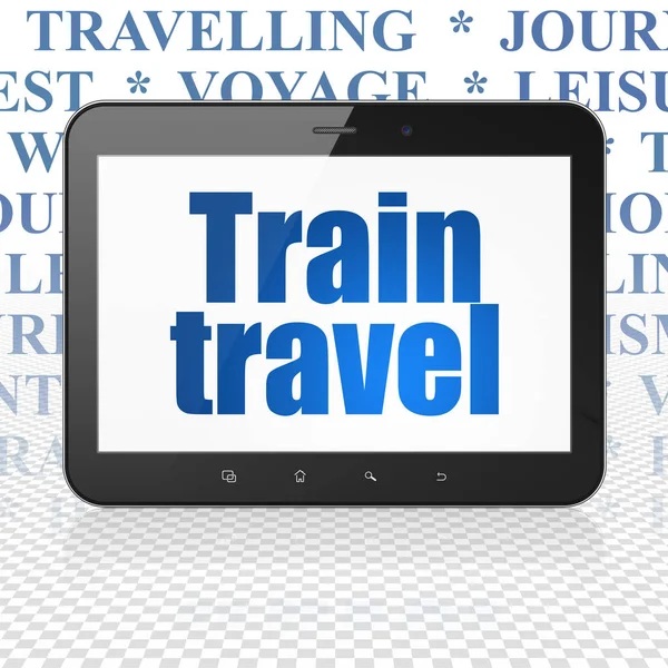 休暇の概念: タブレット コンピューター ディスプレイ上の鉄道旅行 — ストック写真
